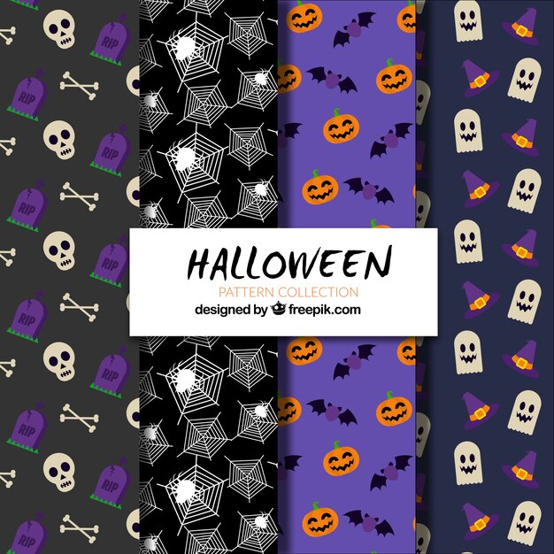 Pack de patrones de halloween en diseño plano 