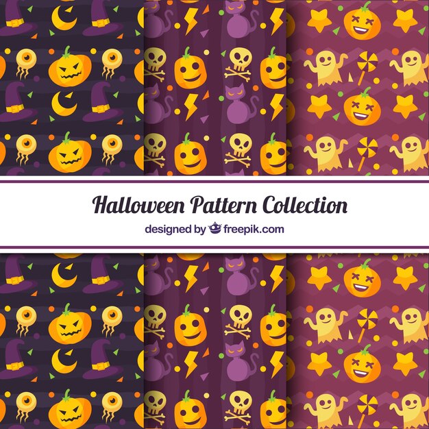 Pack de patrones de halloween con elementos decorativos 