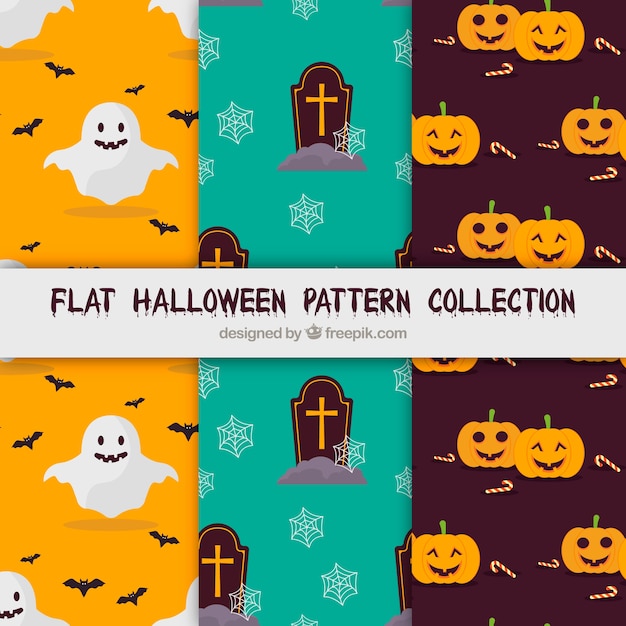Pack de patrones de halloween con personajes y otros elementos