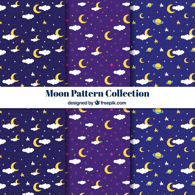 Pack de patrones de luna y nubes 