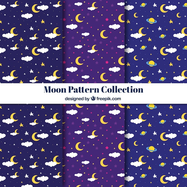 Pack de patrones de luna y nubes 