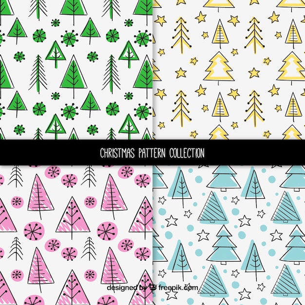 Vector gratuito pack de patrones de navidad con árboles