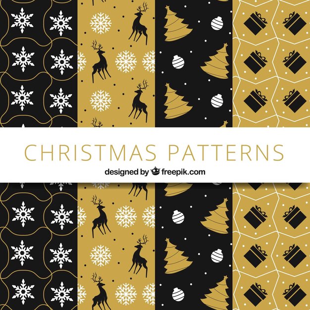 Pack de patrones de navidad elegantes dorados