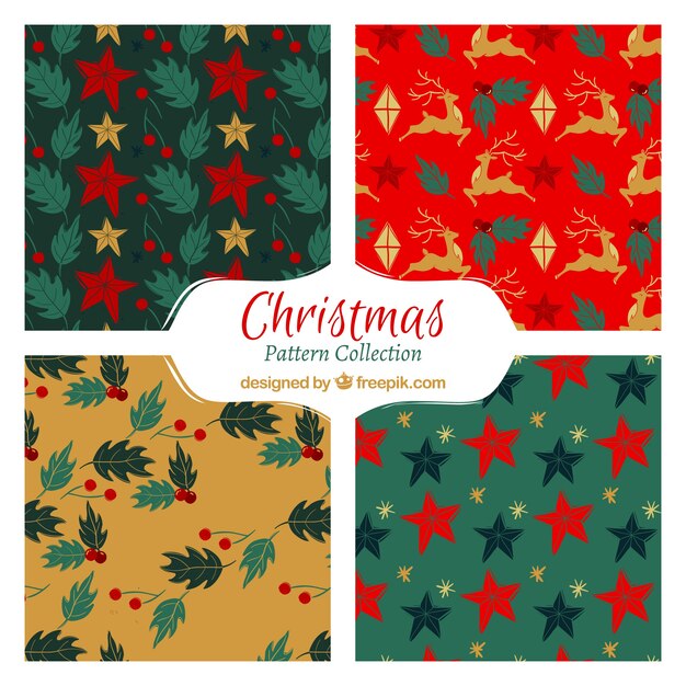 Pack de patrones de navidad retro dibujados a mano 