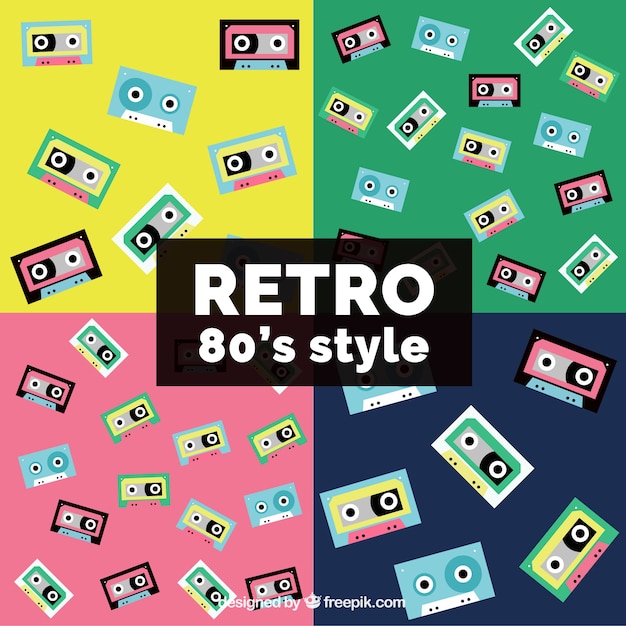 Vector gratuito pack de patrones ochenteros de cassettes