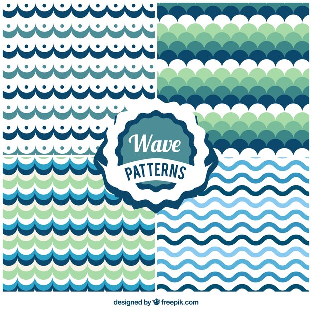 Pack de patrones con olas verdes y azules