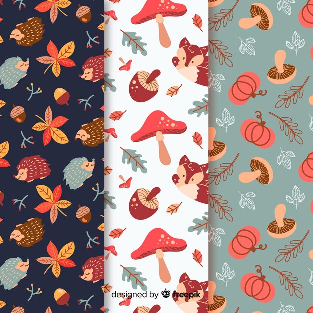 Pack de patrones de otoño dibujados a mano.