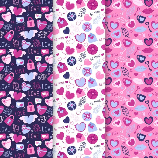 Pack de patrones de San Valentín dibujados