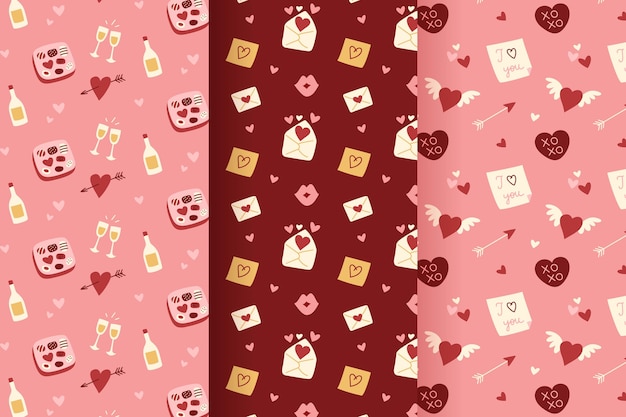 Pack de patrones de San Valentín con ilustraciones
