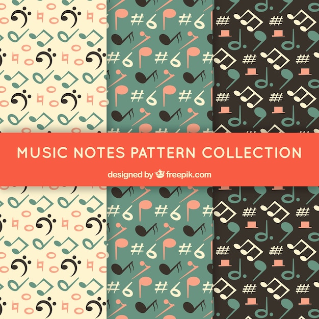 Pack de patrones vintage de notas musicales