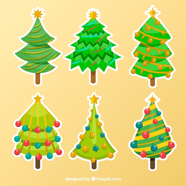 Vector gratuito pack de pegatinas de árboles de navidad dibujados a mano