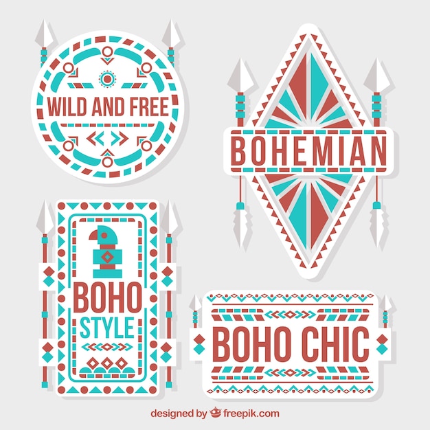 Vector gratuito pack de pegatinas boho en diseño plano