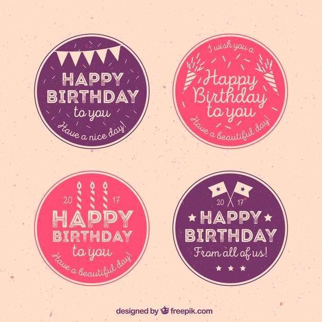 Pack de pegatinas circulares vintage de feliz cumpleaños 