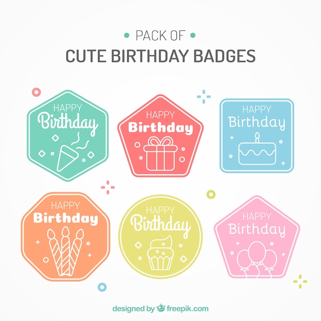 Pack de pegatinas de colores de cumpleaños en estilo lineal