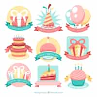 Vector gratuito pack de pegatinas de cumpleaños en estilo vintage