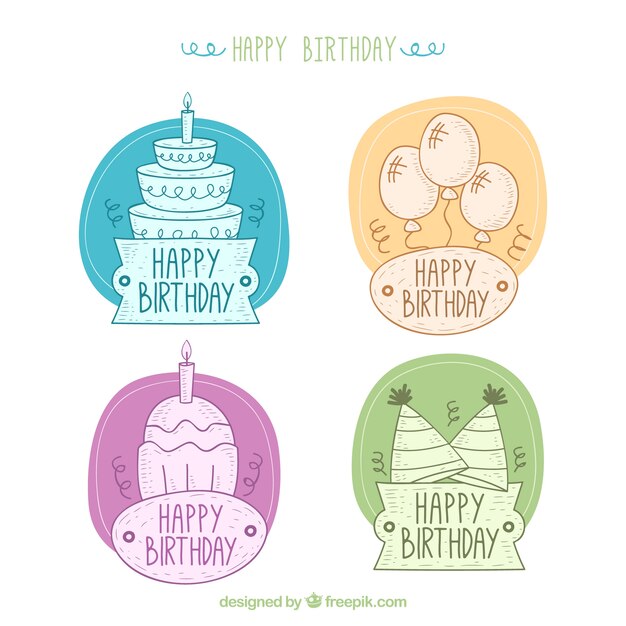 Pack de pegatinas dibujadas a mano de cumpleaños 