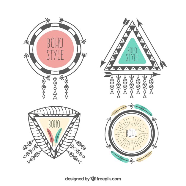 Pack de pegatinas en estilo boho dibujadas a mano 