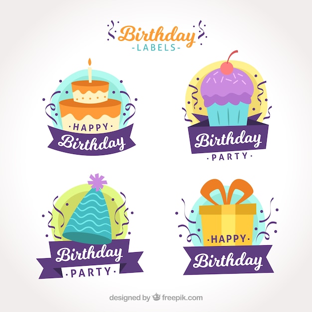 Vector gratuito pack de pegatinas de fiesta de cumpleaños