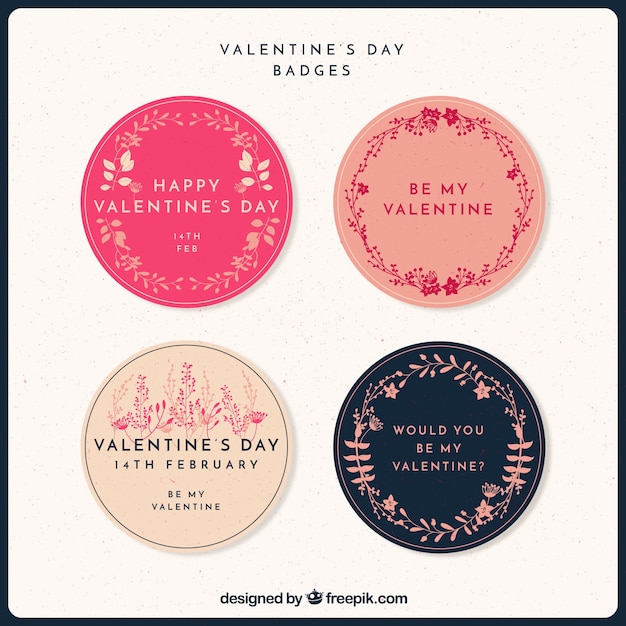 Vector gratuito pack de pegatinas florales redondas para el día de san valentín