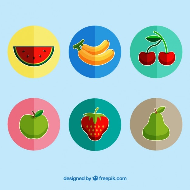 Vector gratuito pack de pegatinas de frutas en diseño plano