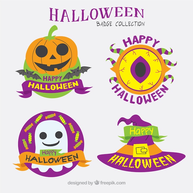 Pack de pegatinas de halloween en diseño plano