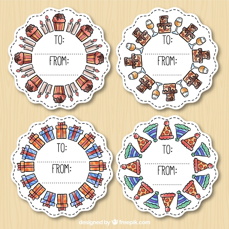 Vector gratuito pack de pegatinas ornamentales de acuarela de cumpleaños