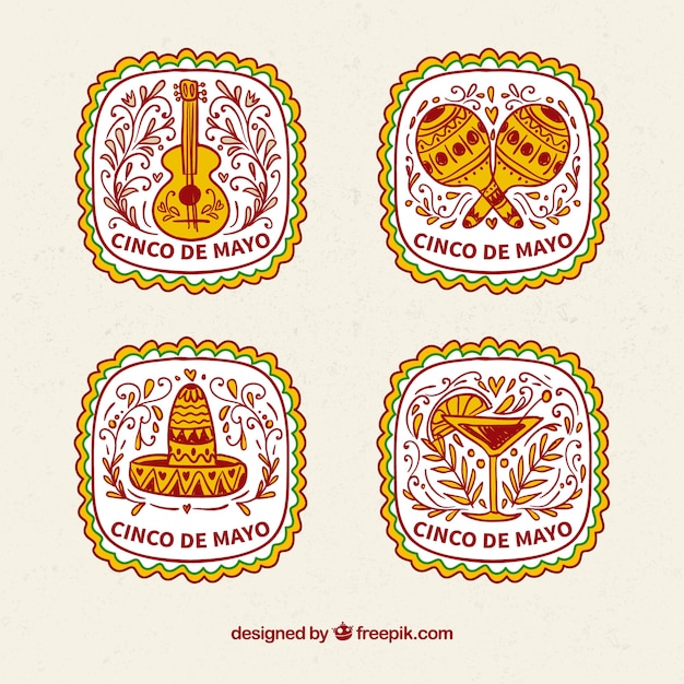 Vector gratuito pack de pegatinas ornamentales de cinco de mayo