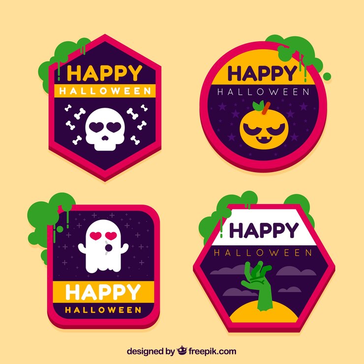 Vector gratuito pack de pegatinas planas de personajes de halloween 