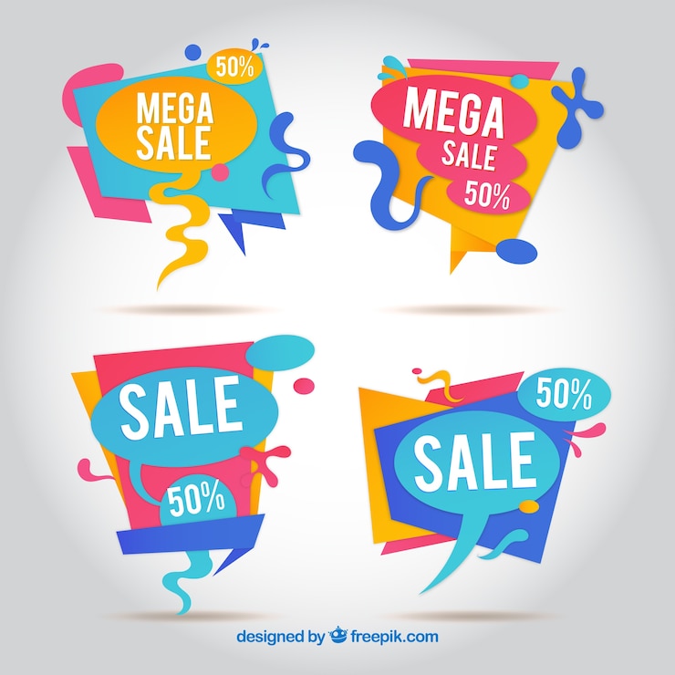 Vector gratuito pack de pegatinas de rebajas abstractas