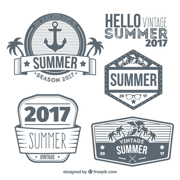 Vector gratuito pack de pegatinas de verano en estilo retro 
