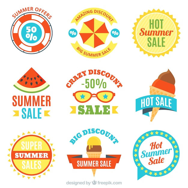 Vector gratuito pack de pegatinas vintage de rebajas de verano