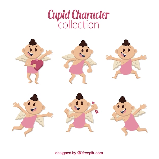 Vector gratuito pack de personaje de cupido con ropa rosa