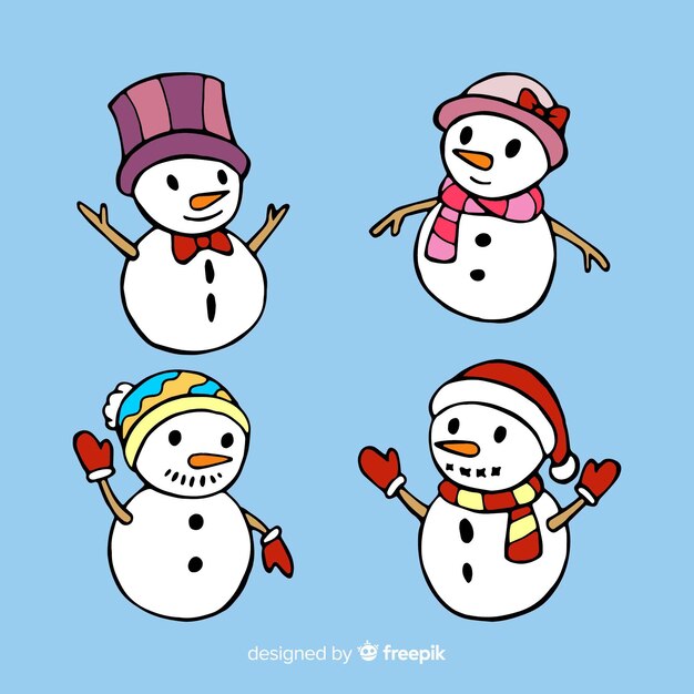 Pack de personaje de muñeco de nieve dibujado a mano