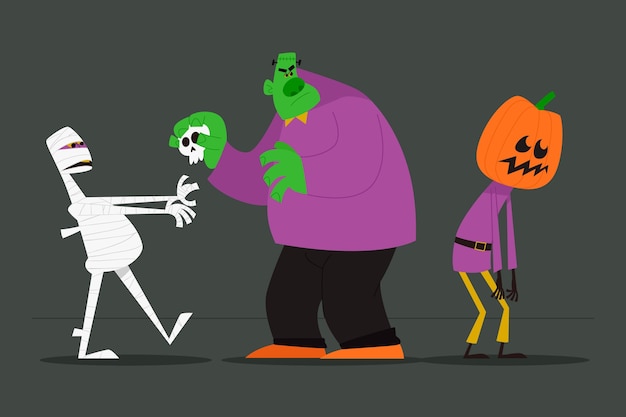 Vector gratuito pack de personajes de halloween con diseño de acuarela