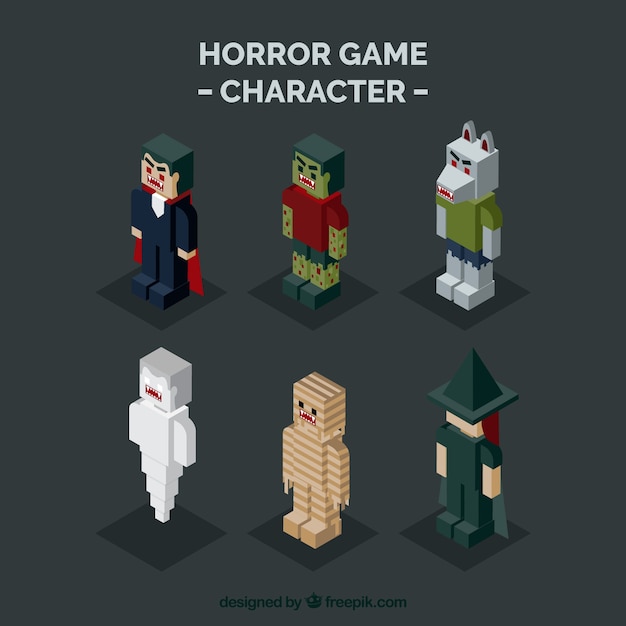 Pack de personajes de halloween isométricos