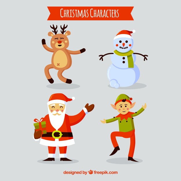 Pack de personajes de navidad en diseño plano 