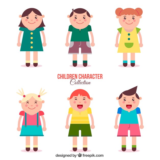 Pack de personajes de niños en diseño plano