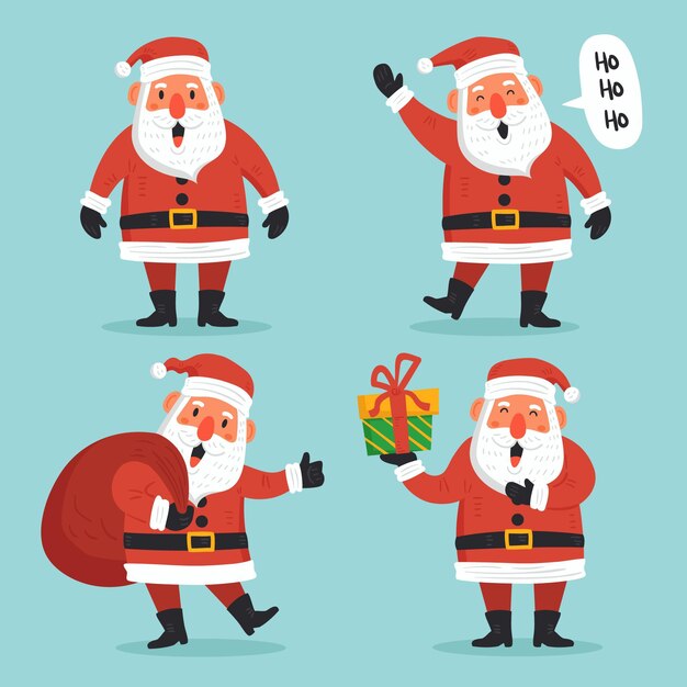 Pack de personajes de santa claus dibujados a mano