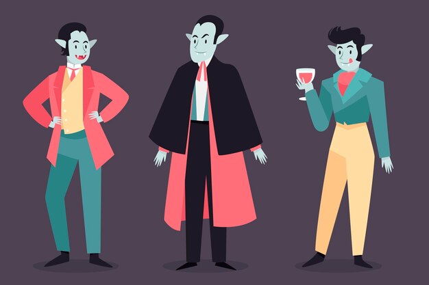 Pack de personajes de vampiros de diseño dibujado a mano