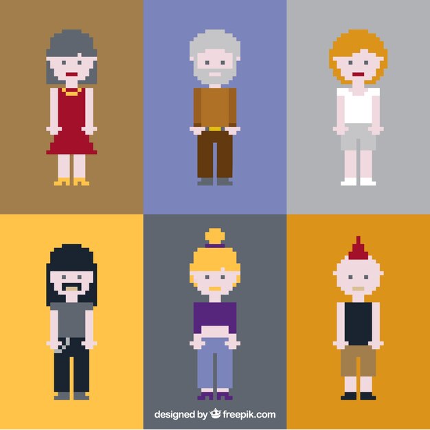 Pack de personas de diferente estilo pixeladas 