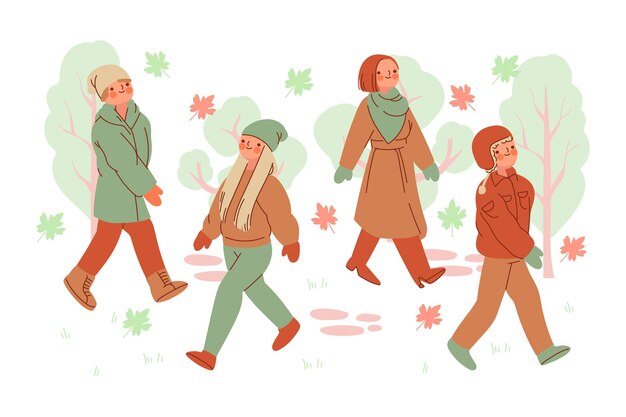 Pack de personas en el parque de otoño