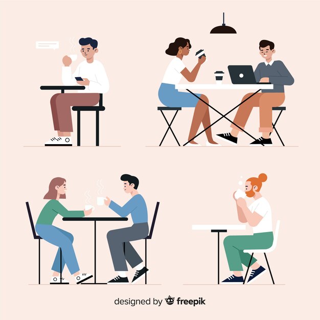 Pack de personas sentadas en una cafetería