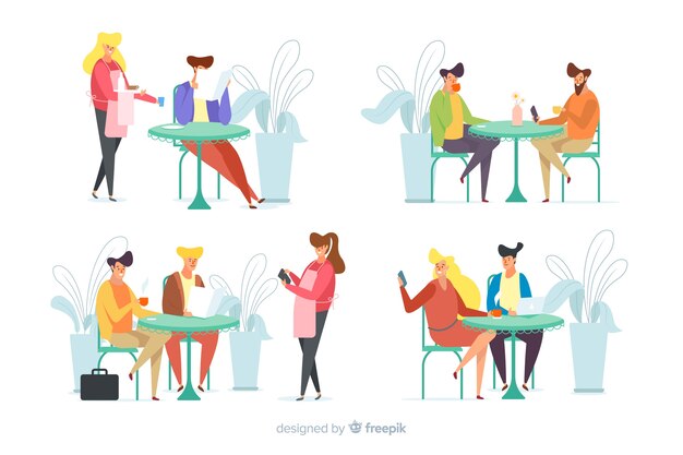 Pack de personas sentadas en una cafetería