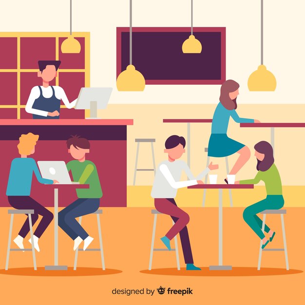 Pack de personas sentadas en una cafetería