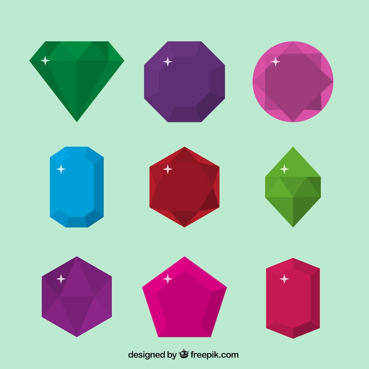 Vector gratuito pack de piedras preciosas en diseño plano