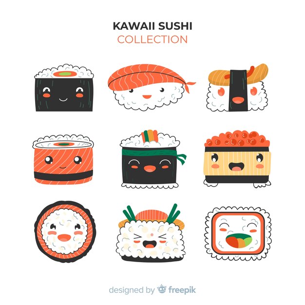 Pack piezas de sushi kawaii