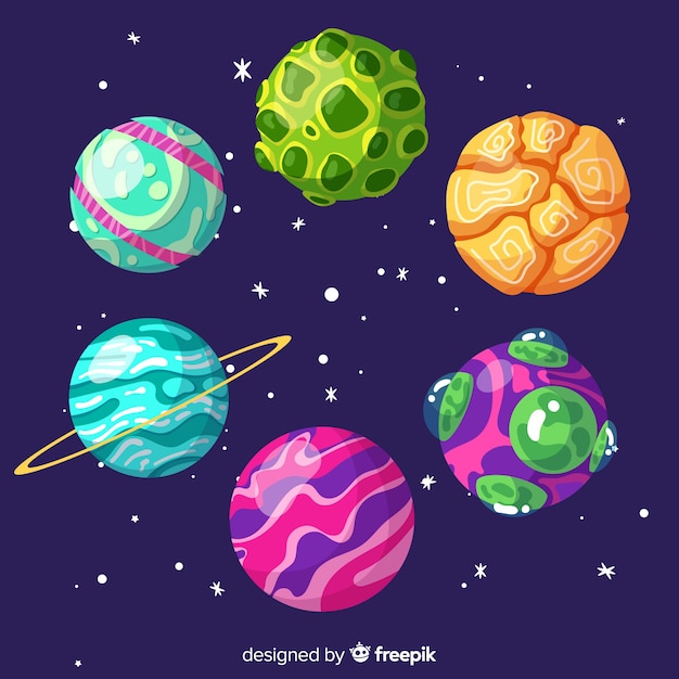 Pack de planetas coloridos de diseño plano