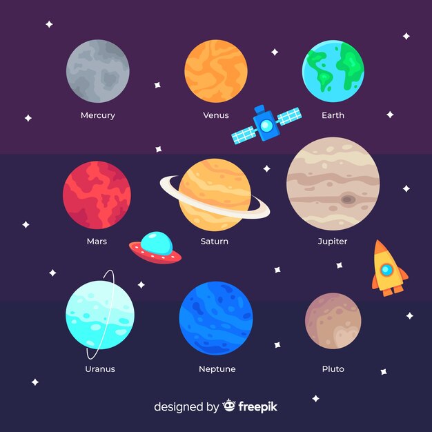 Pack de planetas coloridos en el sistema solar