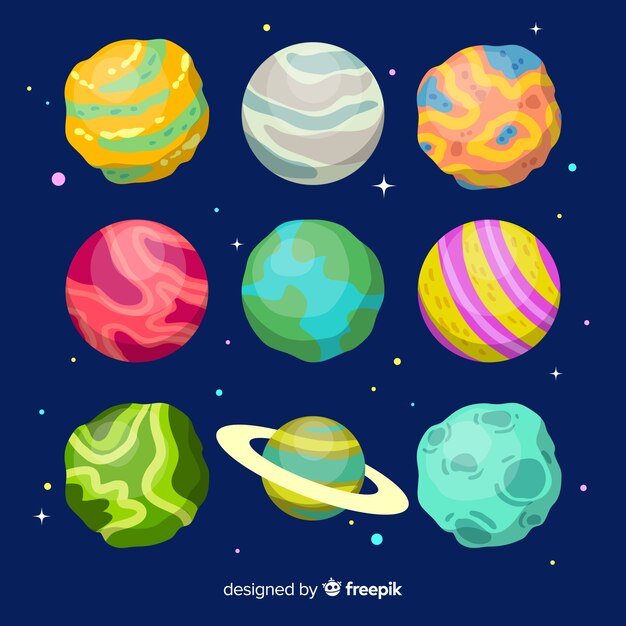 Pack de planetas del sistema solar dibujados a mano.