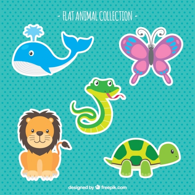 Vector gratuito pack plano de animales de colores